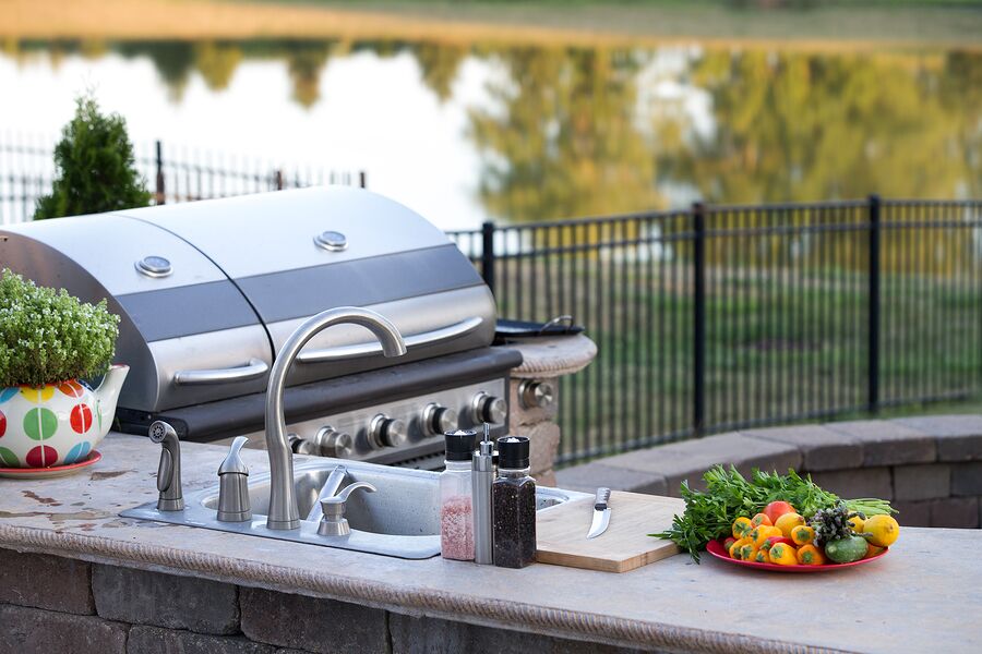 Deck BBQ in an outdoor patio kitchen