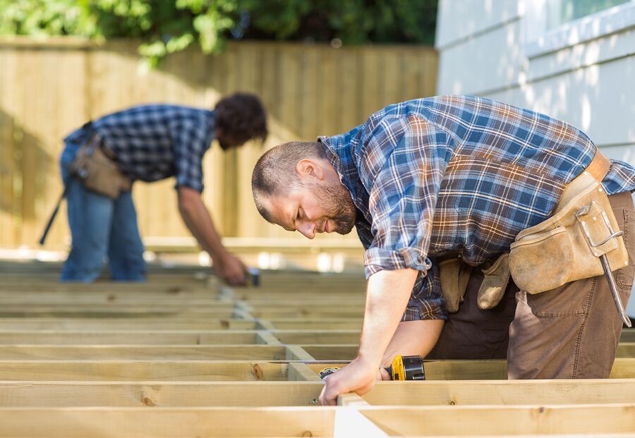 Carpenters building a floating deck