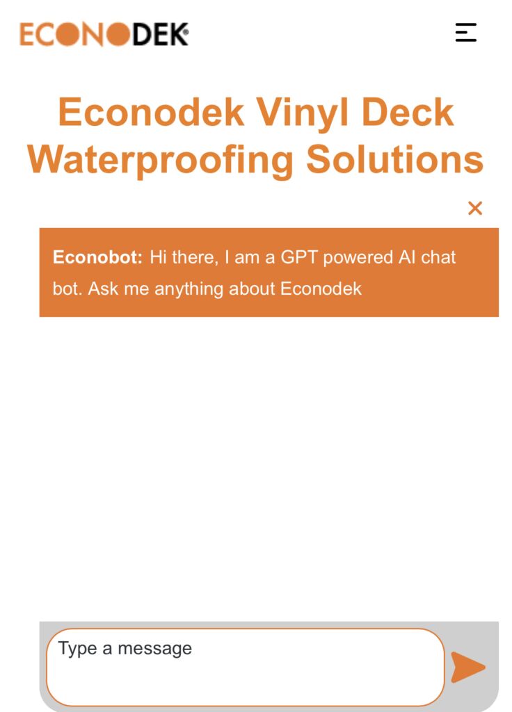 AI Chatbot Econodek vinyl decking customer support