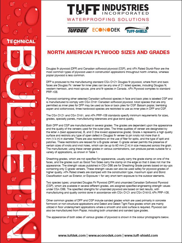 Tuff Industries Bulletin on North American Plywood Sizes and Grades