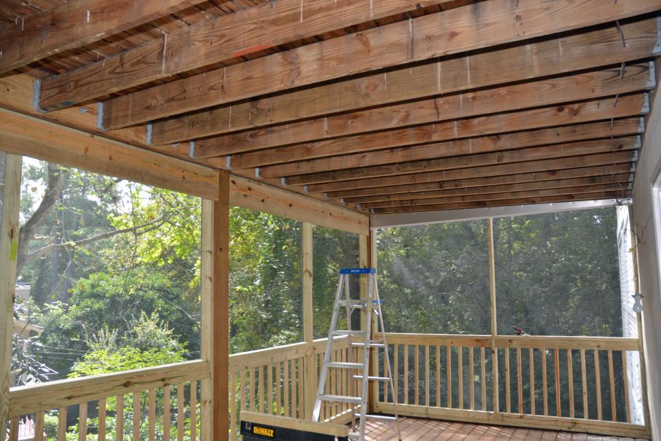 Framed covered deck under construction