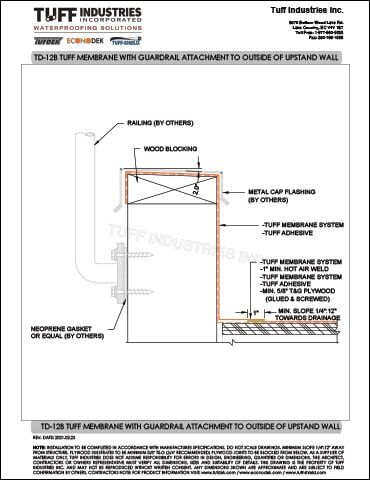 TD-12B-TUFF-MEMBRANE-WITH-GUARDRAIL-ATTACHMENT-TO-OUTSIDE-OF-UPSTAND-WALL TD-12B-TUFF-MEMBRANE-WITH-GUARDRAIL-ATTACHMENT-TO-OUTSIDE-OF-UPSTAND-WALL