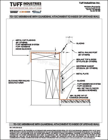 TD-12C-MEMBRANE-WITH-GUARDRAIL-ATTACHMENT-TO-INSIDE-OF-UPSTAND-WALL TD-12C-MEMBRANE-WITH-GUARDRAIL-ATTACHMENT-TO-INSIDE-OF-UPSTAND-WALL