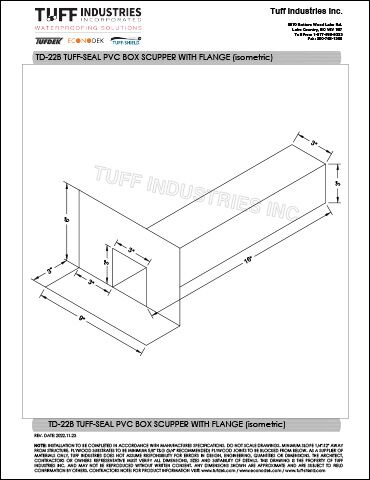 TD-22B TUFF-SEAL PVC BOX SCUPPER WITH FLANGE (isometric) Tuff Industries TD-228 Tiff-Seal Box Scupper diagram.